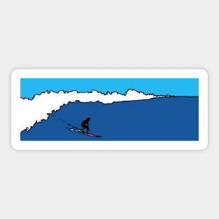 Lone Surfer, Big Wave and cool blue sky, Sticker